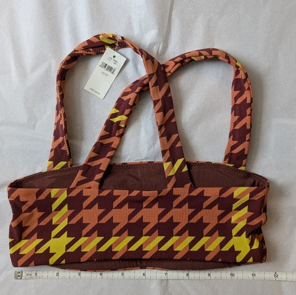 Offline By Aerie Xtra Square Neck Sports Bra Houndstooth Orange Size XS - Picture 3 of 7